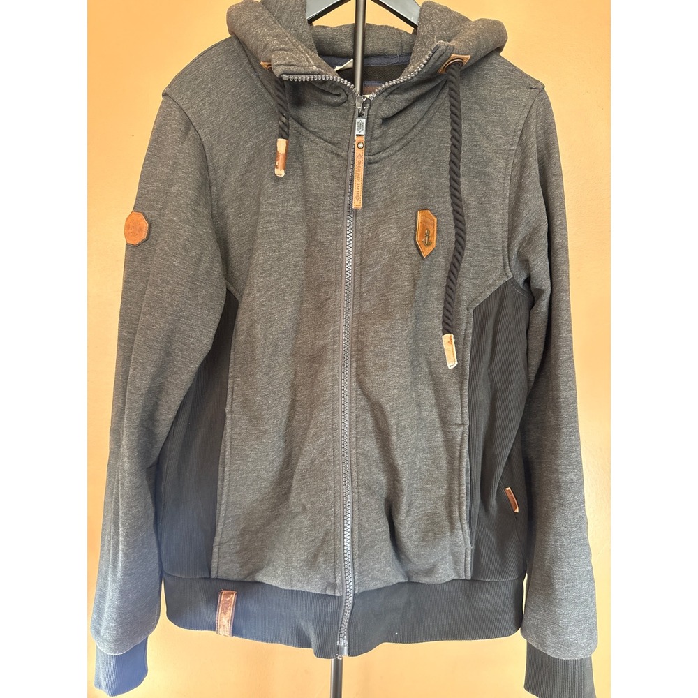 Naketano Brave New Word Mens Large Gray Full Zip Poet's Choice Hoodie Jacket